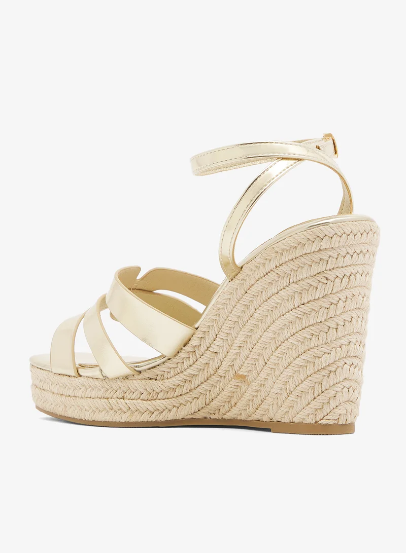 GLAMOROUS  Gold Espadrille Wedge Heeled Sandals for Women | Best Price UAE